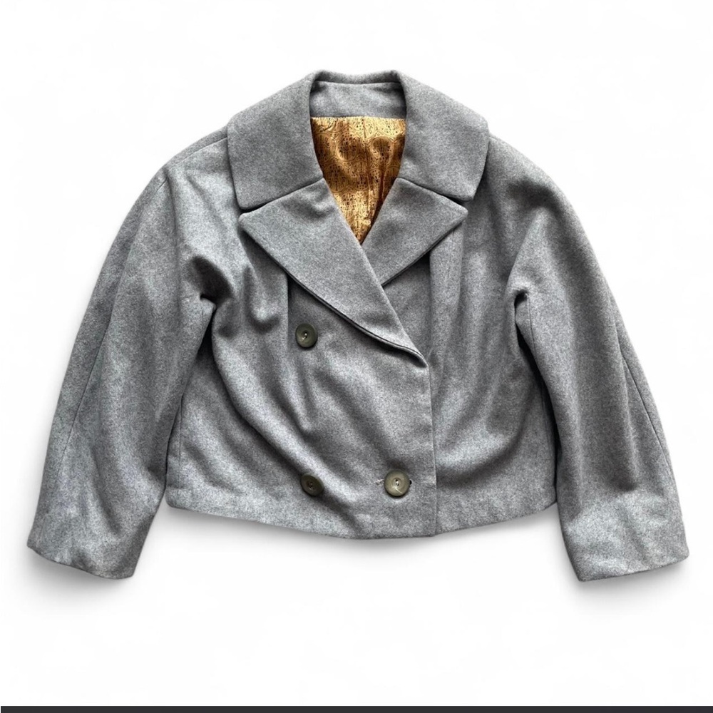 Vintage 70s wool crop style jacket grey double breasted blazer jacket true vtg